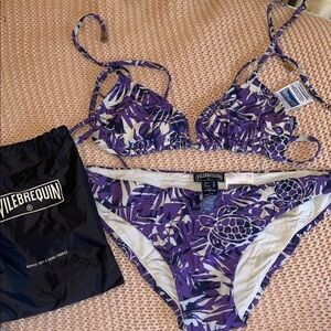 Vilebrequin Purple and White Tropical Print Bikini